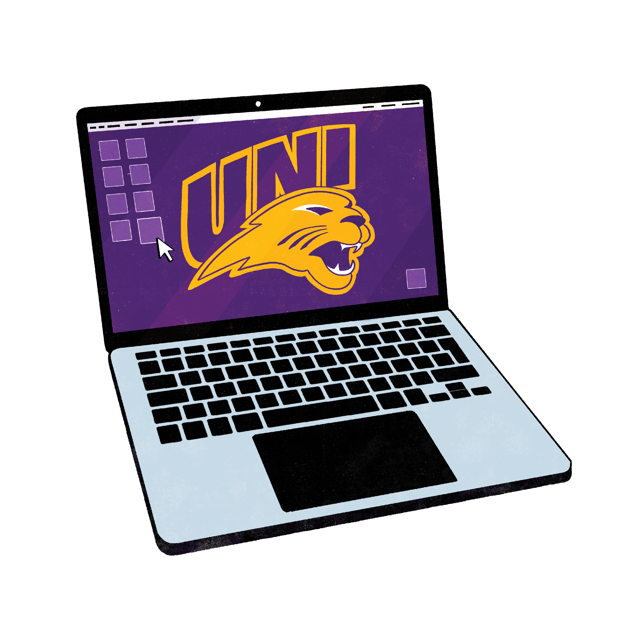 Illustration of laptop with UNI Athletics logo.