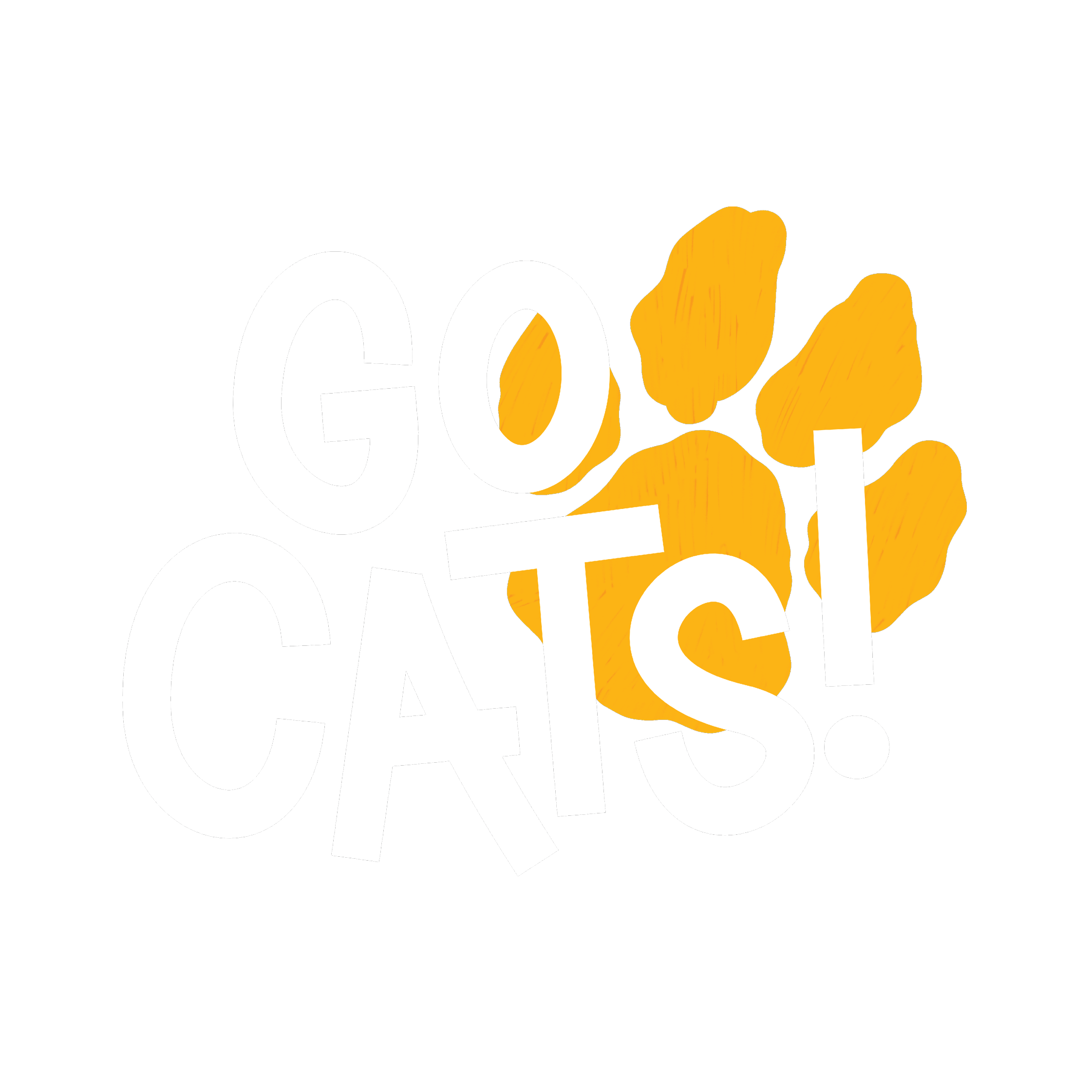 Illustration with a yellow pawprint that says Go Cats.