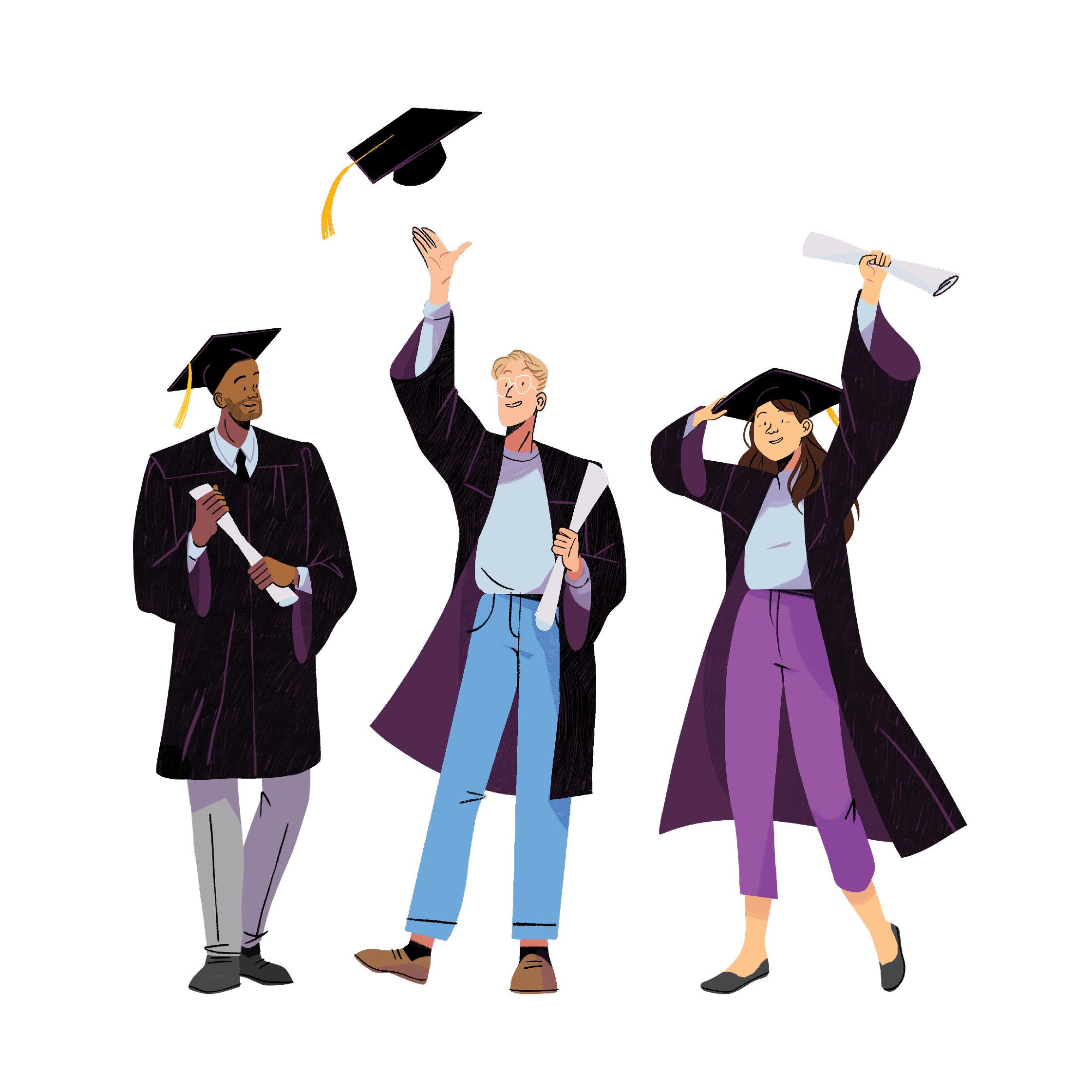 Illustration of graduates throwing caps.