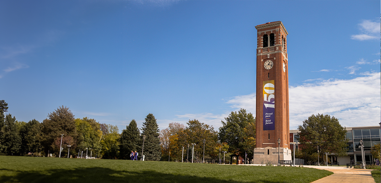 UNI Campanile during fall.