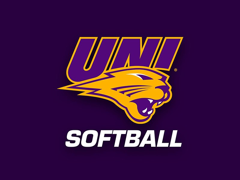 UNI Panther head logo with word Softball underneath