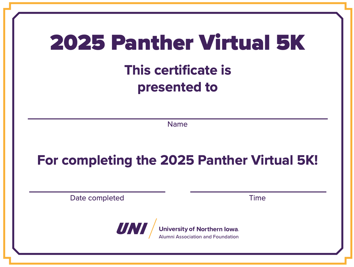 2025 Panther Virtual 5K Race Certificate