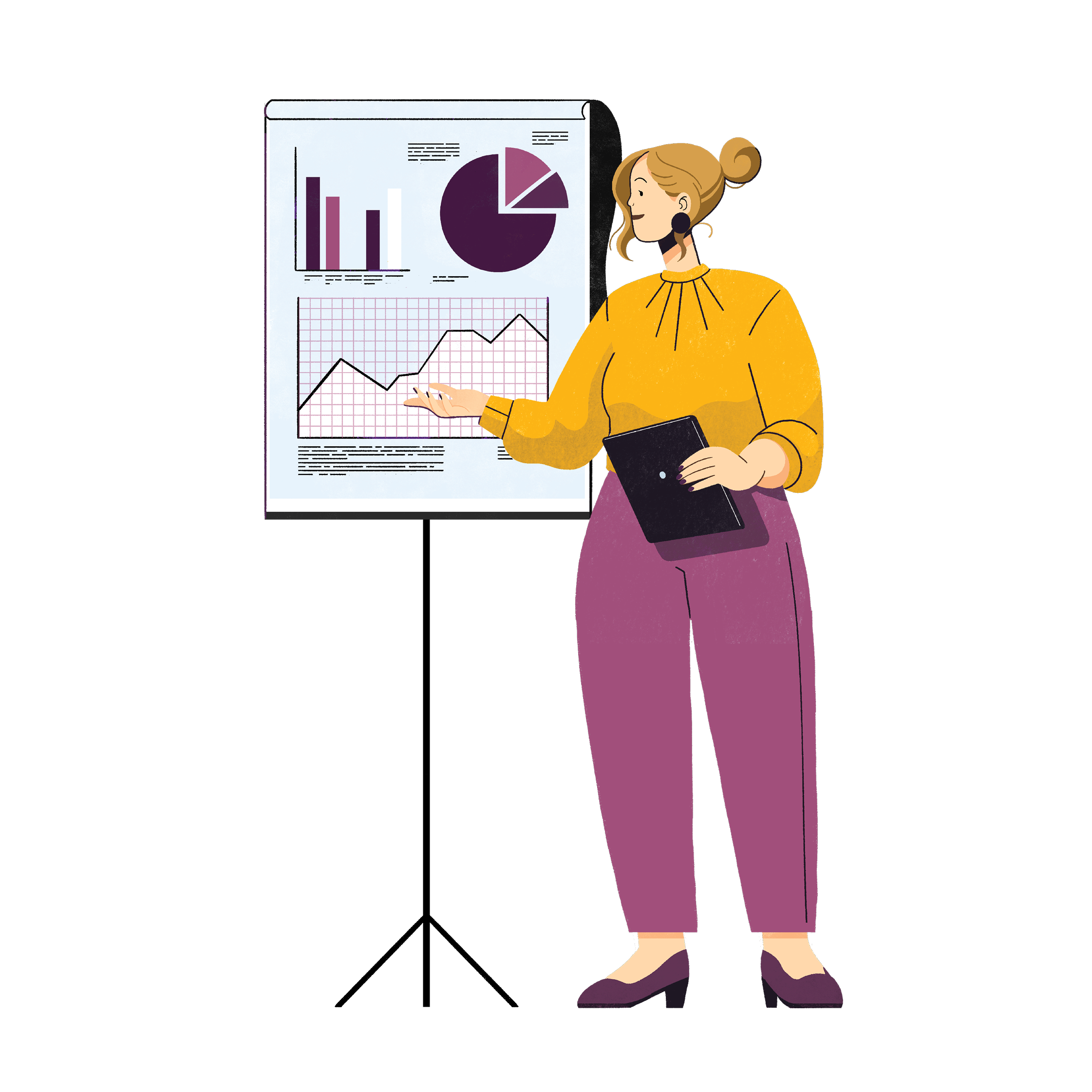 Illustration of a woman giving a presentation.