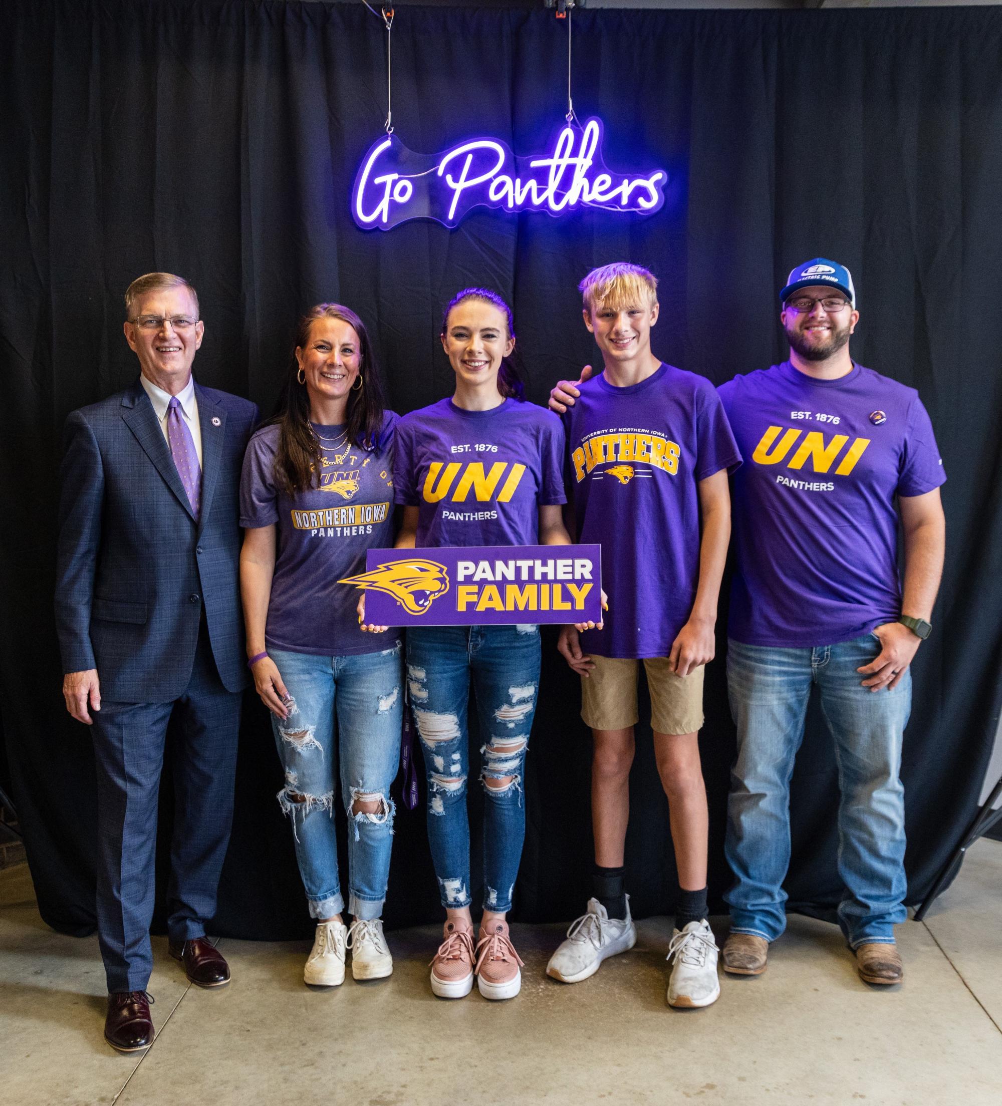 The Hakes family with UNI President Mark Nook