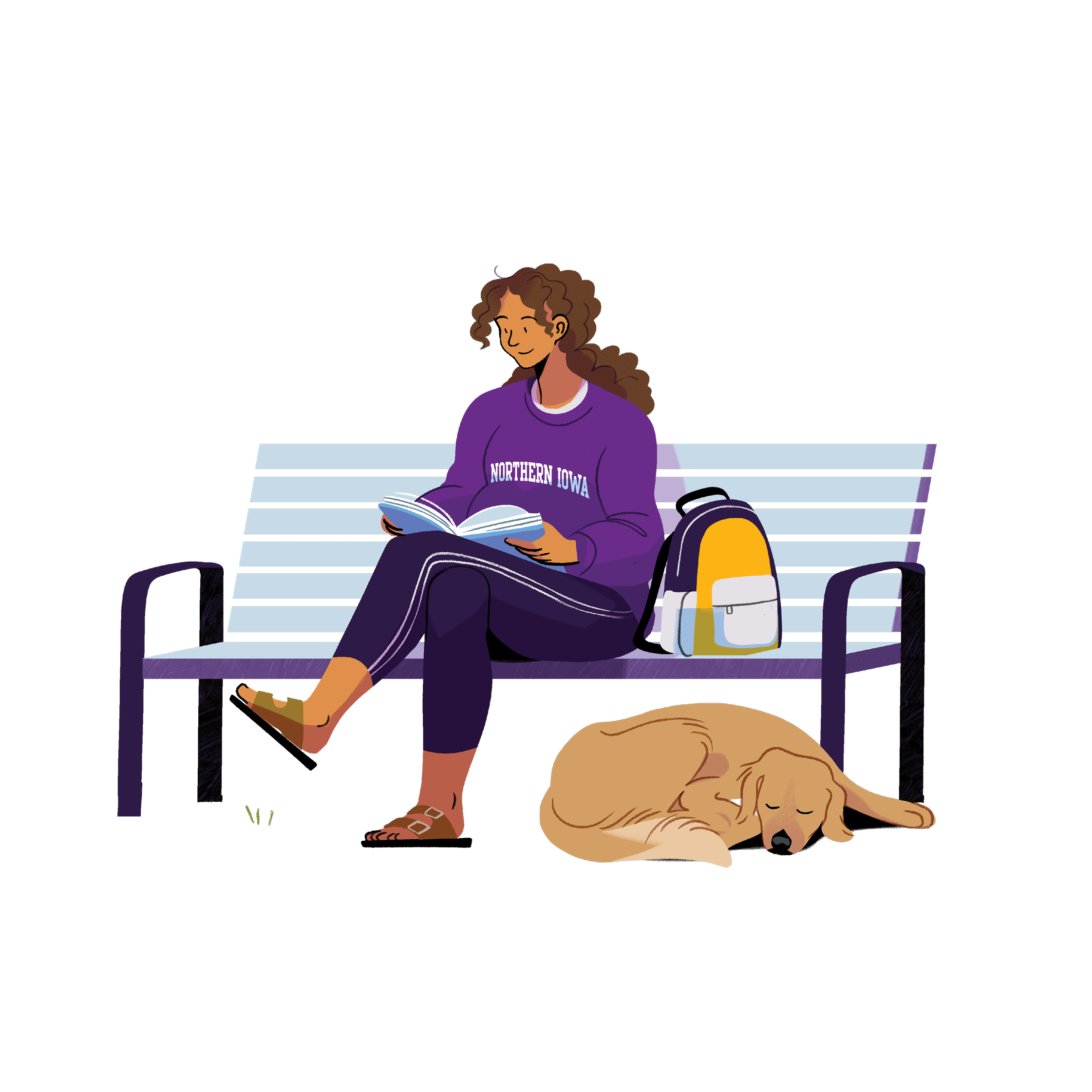 Illustration of a woman on a bench reading.
