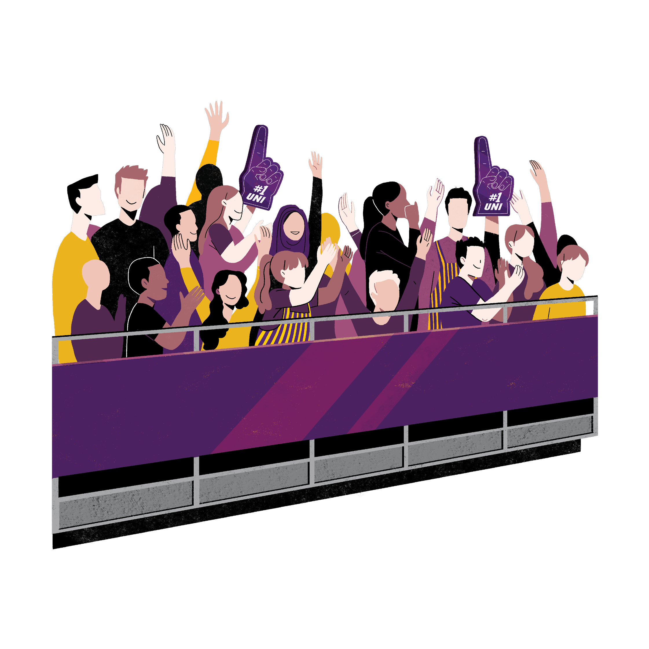 Illustration of a crowd cheering on UNI.