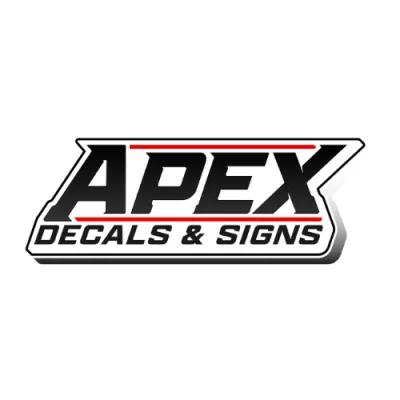 Apex Decals & Signs logo in bold black and red text