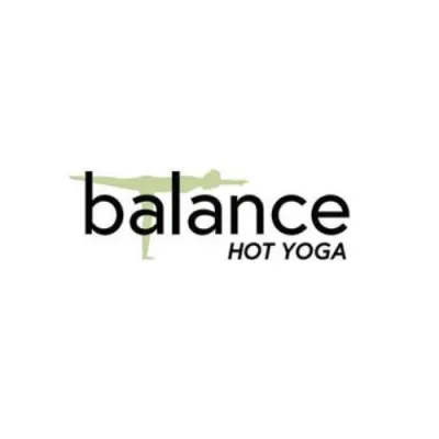 Balance Hot Yoga logo with green silhouette in yoga pose and black text