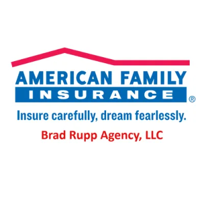 American Family Insurance logo with red roof graphic and Brad Rupp Agency text