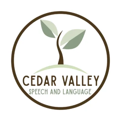 Cedar Valley Speech and Language logo with green leaves and a tree inside a circle
