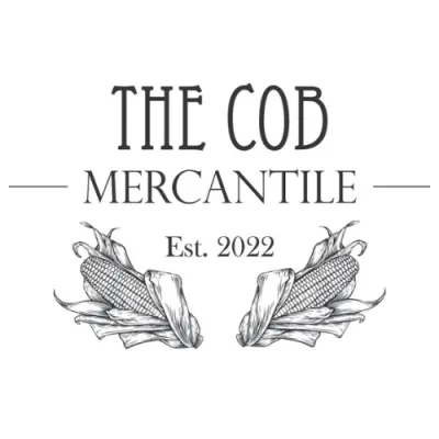 "The Cob Mercantile" above two ears of corn