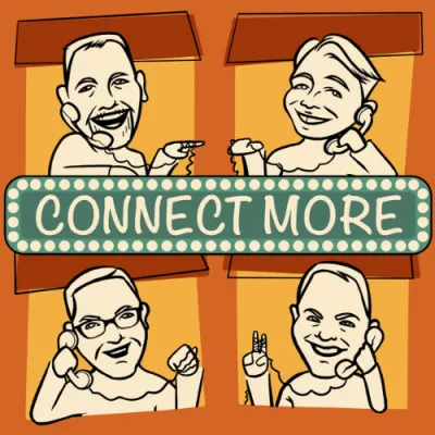 Connect More logo with illustrated hands and marquee-style text