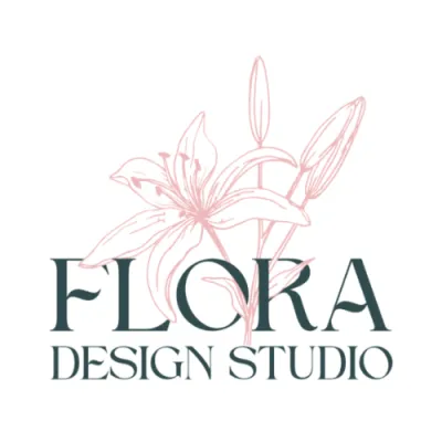 Flora Design Studio logo with elegant flower illustration and bold text