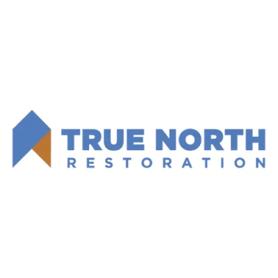 True North Restoration logo with blue and orange geometric design
