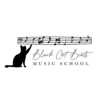 Black Cat Beats logo with script font featuring black cat and musical staff