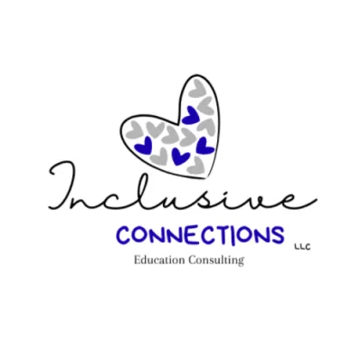 Inclusive Connections Education Consulting logo with a heart filled with gray and blue hearts and stylized text
