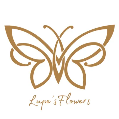 Lupe’s Flowers logo featuring a stylized gold butterfly above the name in script font