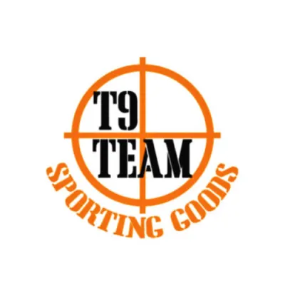 Orange crosshair with bold black text “T9 TEAM”