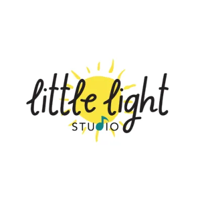 Logo with a yellow sun behind the text ‘little light studio.’