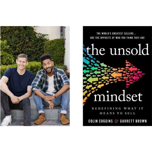 Colin Coggins and Garrett Brown pose for a picture alongside their book "The Unsold Mindset"