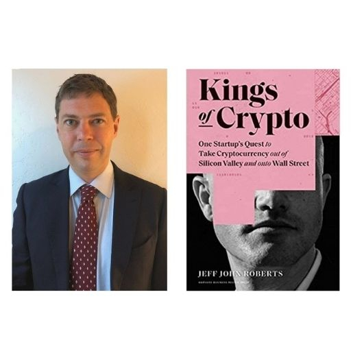 Author Jeff John Roberts with his book, Kings of Crypto
