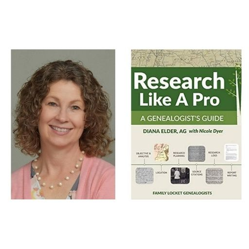 Author Diana Elder with her book Research Like A Pro