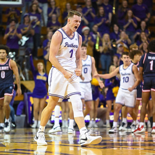 UNI Men's Basketball vs. Belmont-UNI Basketball player shouting in happiness after scoring a point