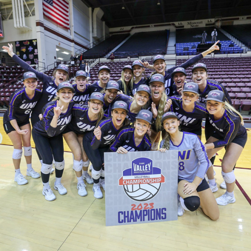UNI Volleyball team after their Missouri Valley Championship win in 2023